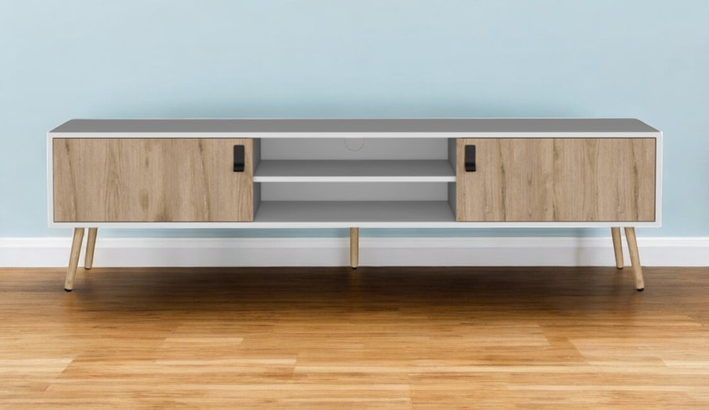 White and Beige Enclosed and Open Storage TV Stand - 71-inch