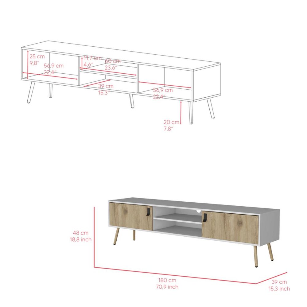 White and Beige Enclosed and Open Storage TV Stand - 71-inch