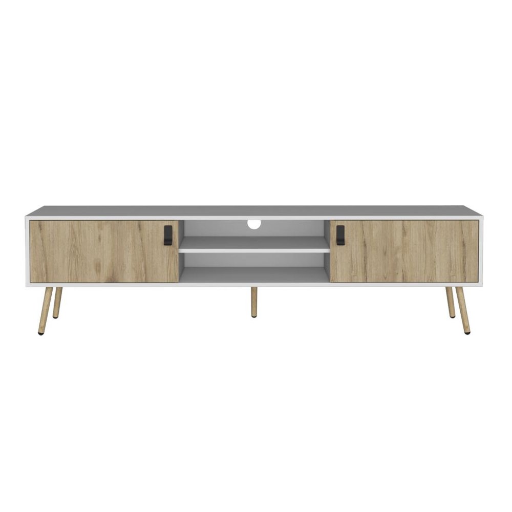 White and Beige Enclosed and Open Storage TV Stand - 71-inch