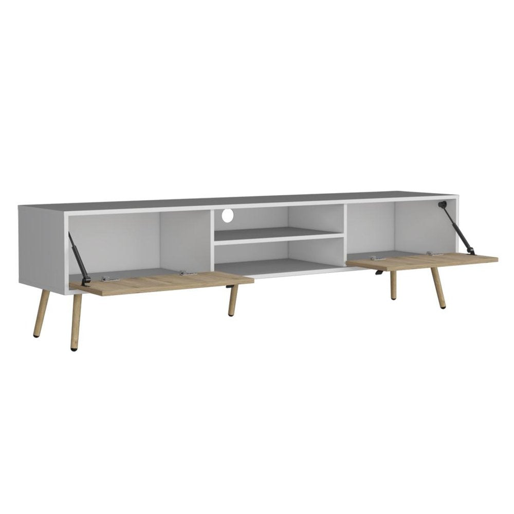 White and Beige Enclosed and Open Storage TV Stand - 71-inch