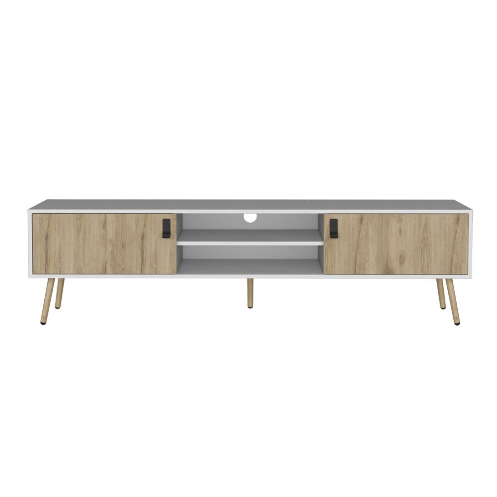White and Beige Enclosed and Open Storage TV Stand - 71-inch
