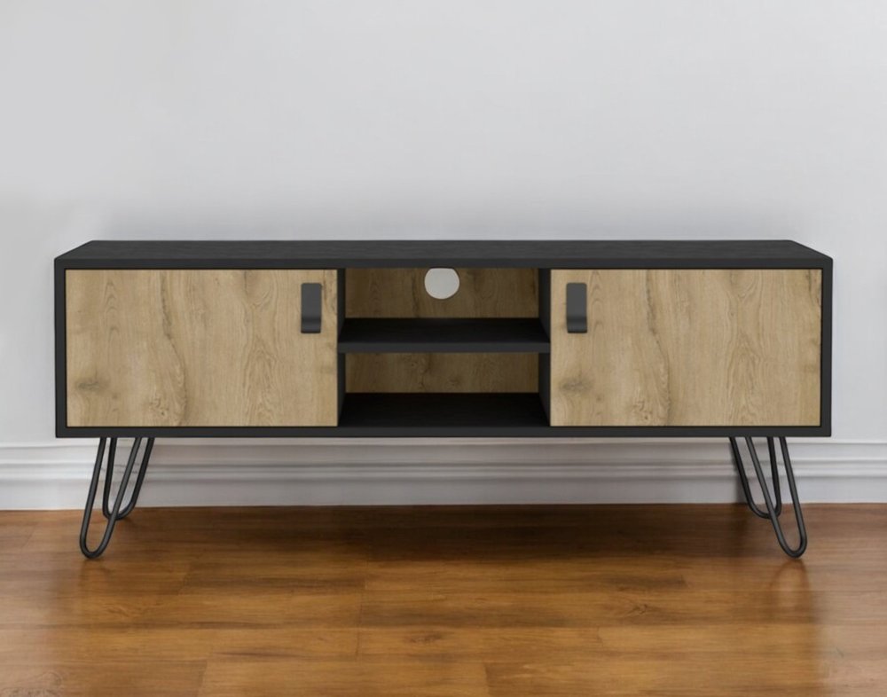 Beige and Black Cabinet Open and Enclosed Storage TV Stand - 48-inch