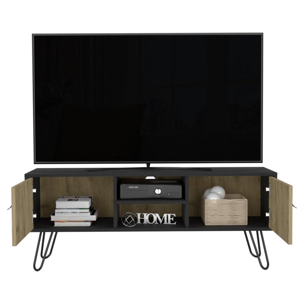 Beige and Black Cabinet Open and Enclosed Storage TV Stand - 48-inch