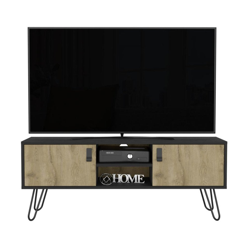 Beige and Black Cabinet Open and Enclosed Storage TV Stand - 48-inch