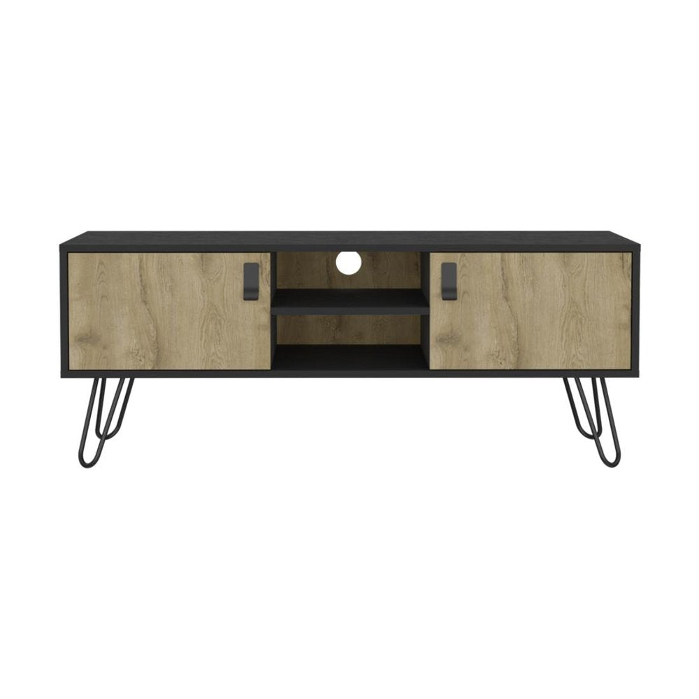 Beige and Black Cabinet Open and Enclosed Storage TV Stand - 48-inch