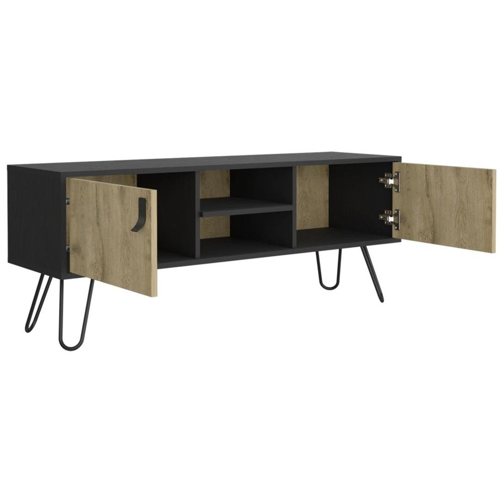 Beige and Black Cabinet Open and Enclosed Storage TV Stand - 48-inch