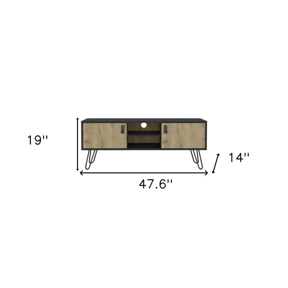 Beige and Black Cabinet Open and Enclosed Storage TV Stand - 48-inch