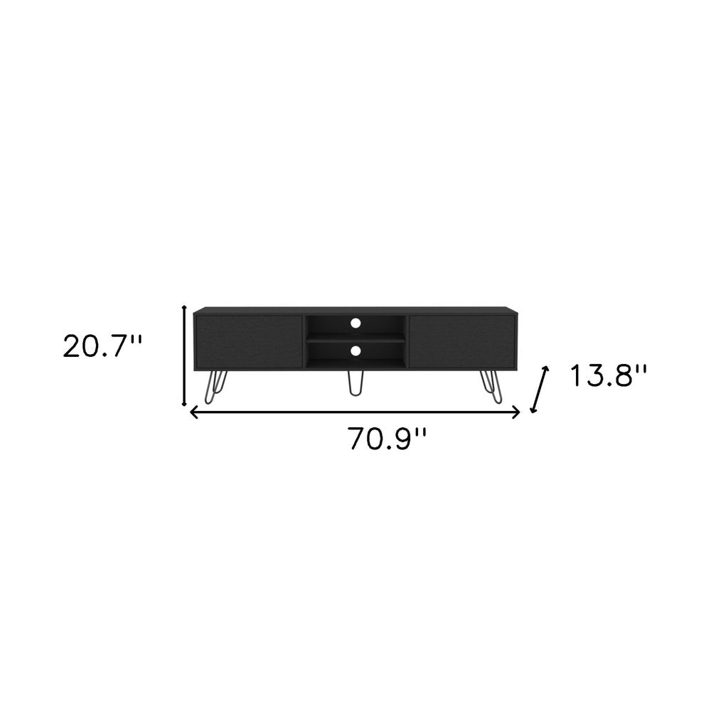 Black Wood Enclosed and Open Storage TV Stand - 71-inch