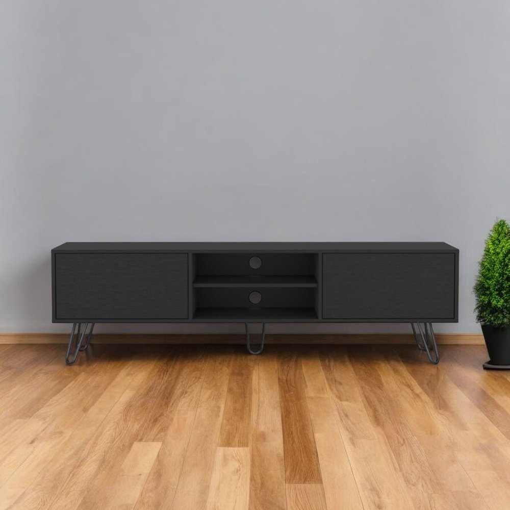 Black Wood Enclosed and Open Storage TV Stand - 71-inch