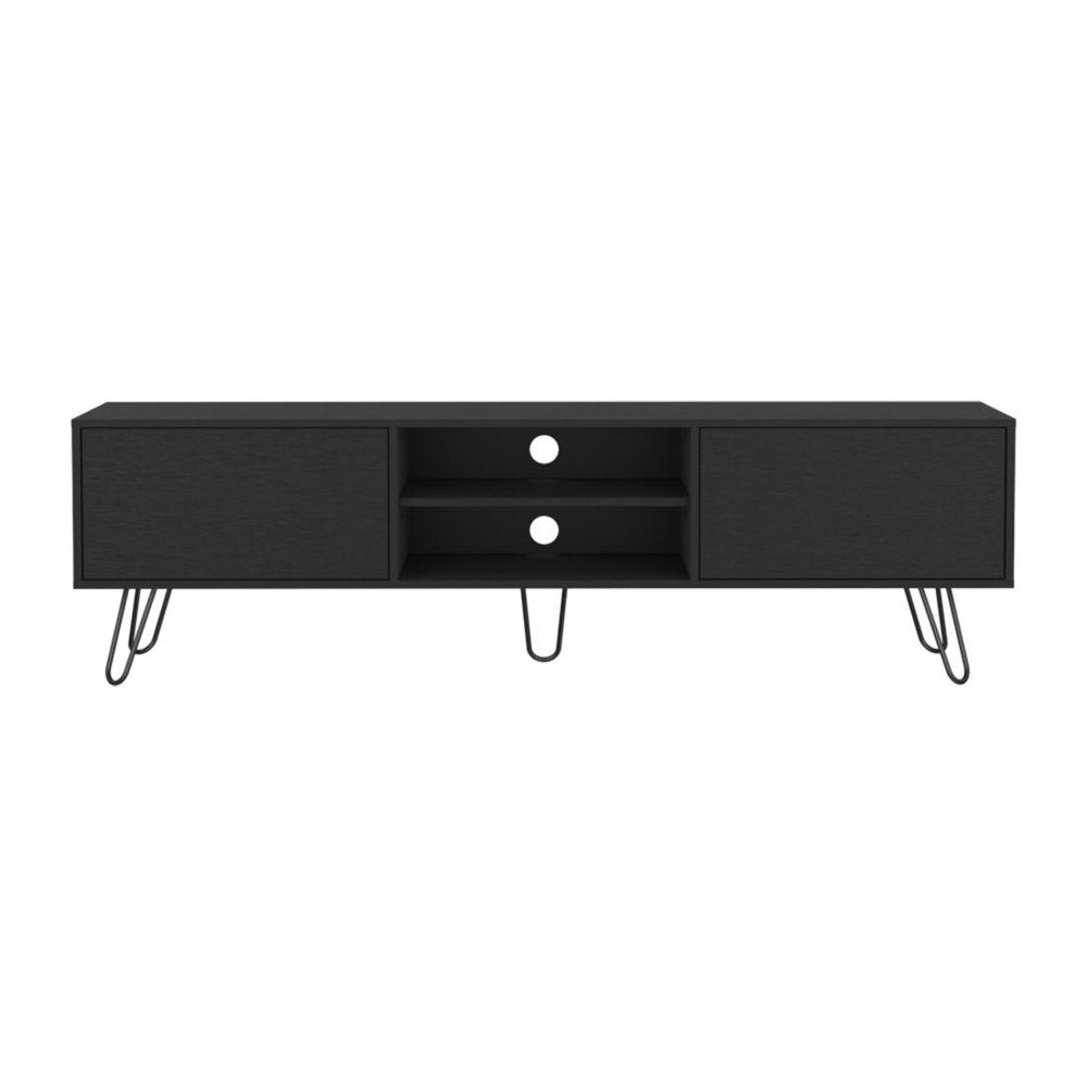 Black Wood Enclosed and Open Storage TV Stand - 71-inch