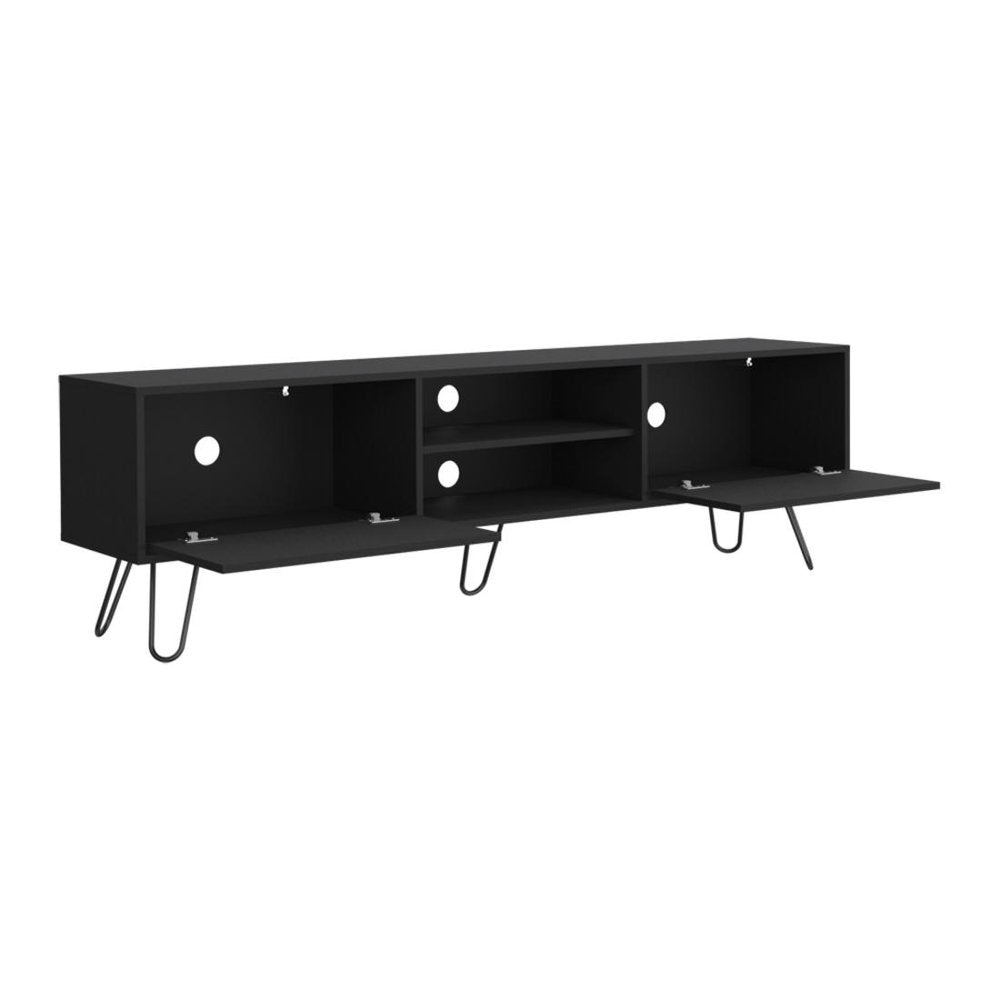 Black Wood Enclosed and Open Storage TV Stand - 71-inch