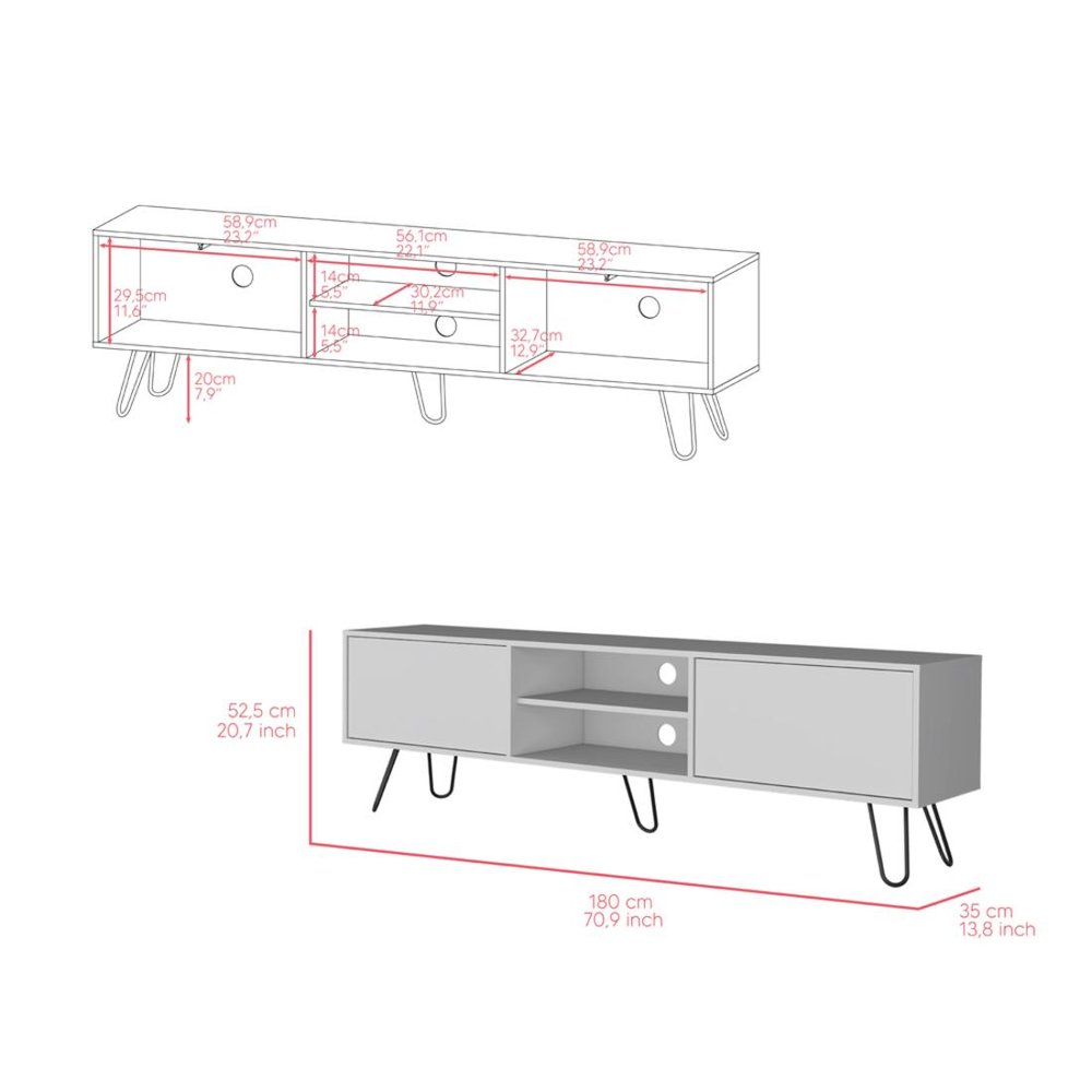 White Cabinet Open and Enclosed Storage TV Stand - 71-inch