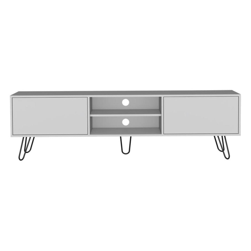 White Cabinet Open and Enclosed Storage TV Stand - 71-inch