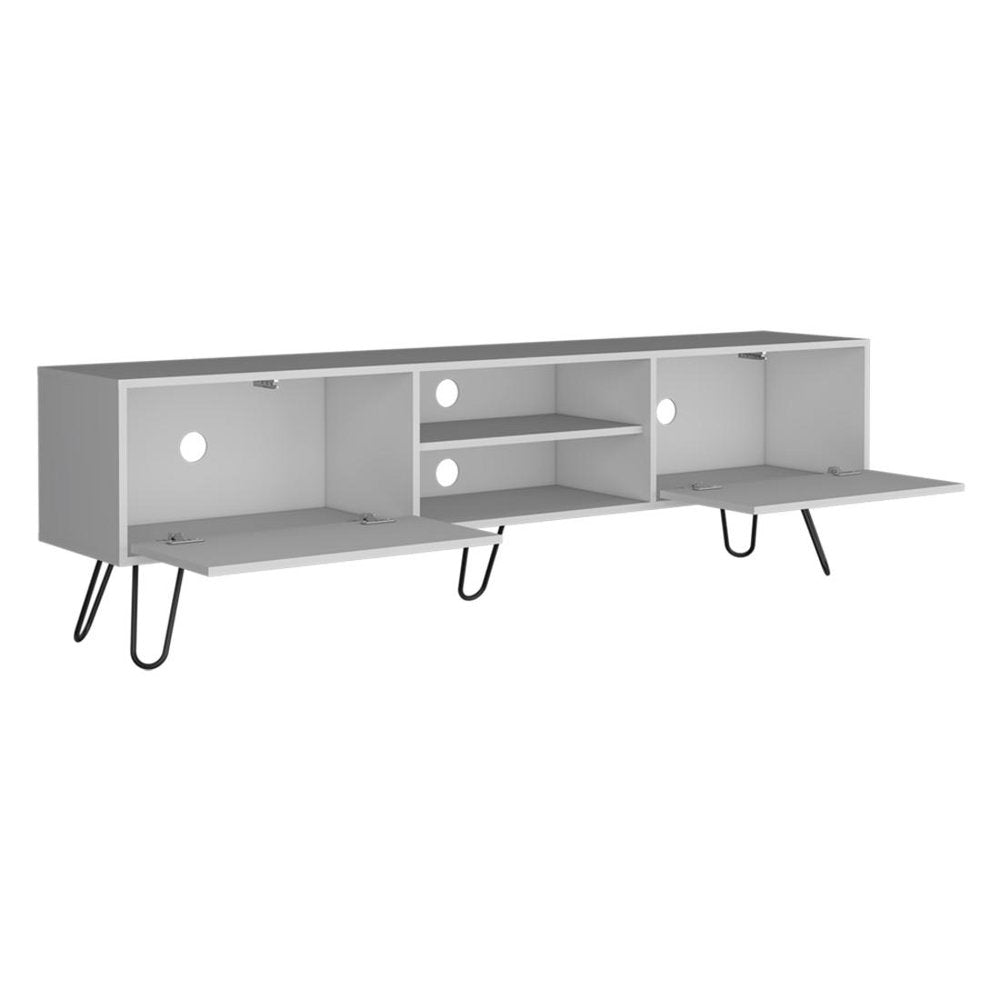 White Cabinet Open and Enclosed Storage TV Stand - 71-inch