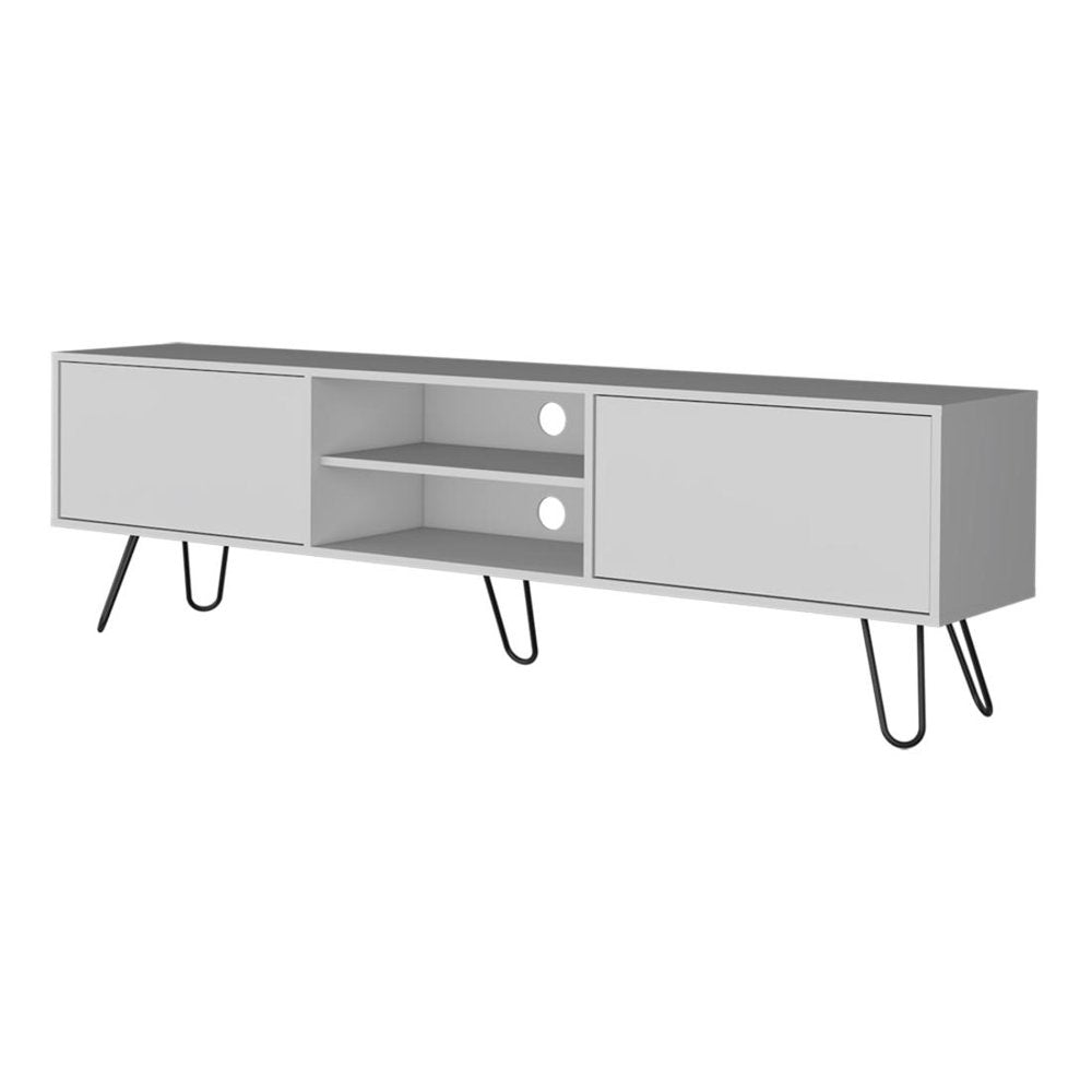 White Cabinet Open and Enclosed Storage TV Stand - 71-inch