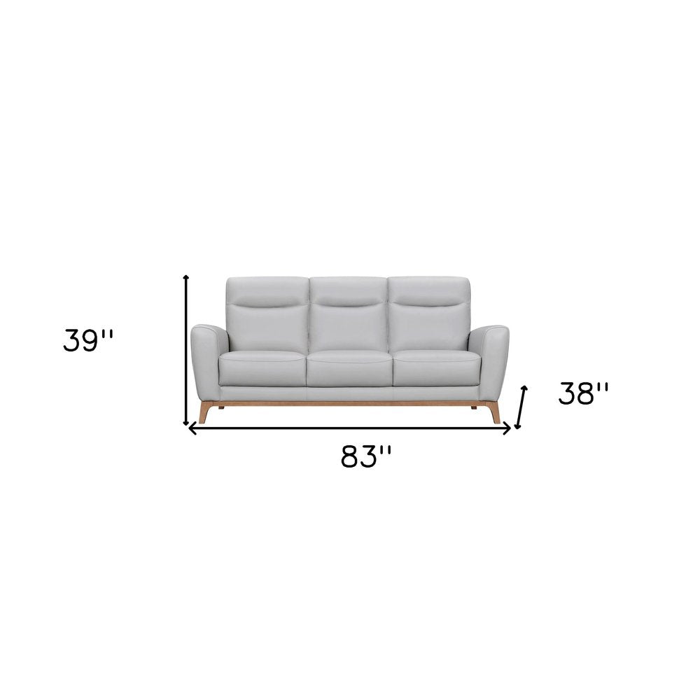 Gray Leather Sofa with Brown Legs - 83-inch
