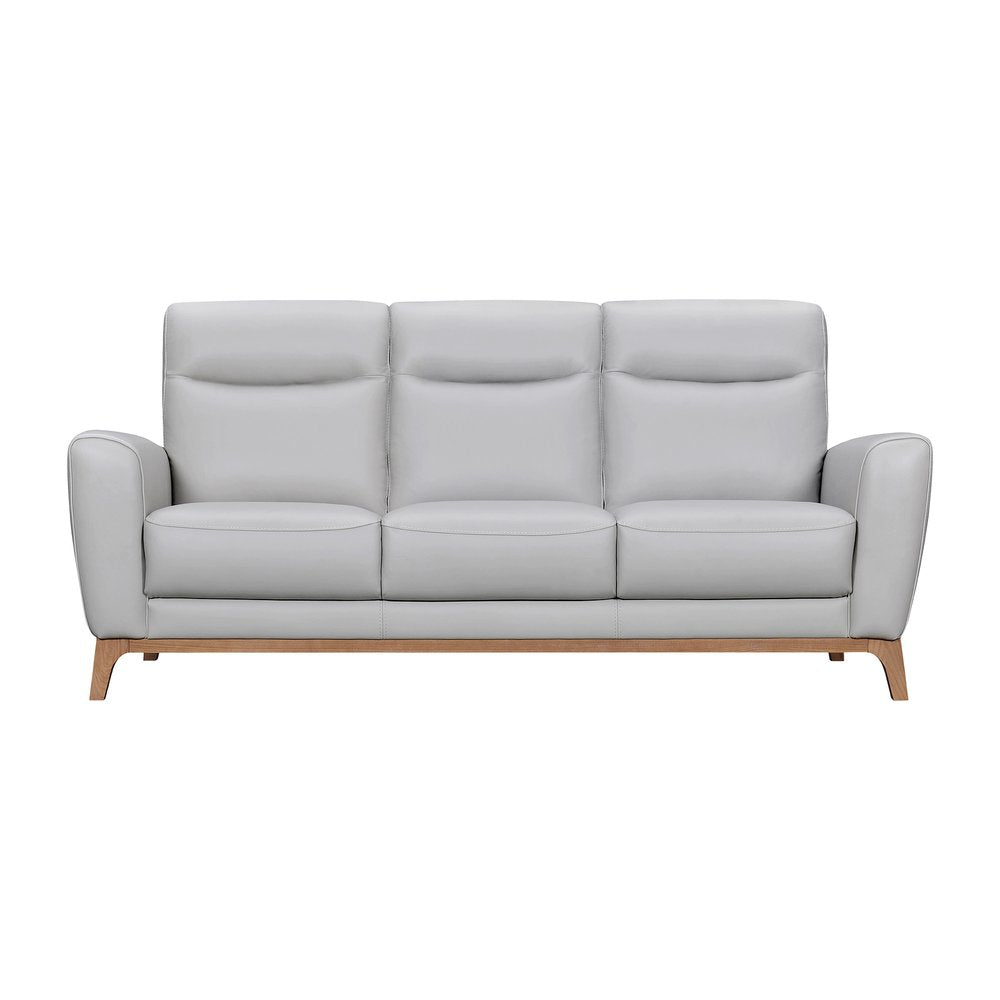 Gray Leather Sofa with Brown Legs - 83-inch