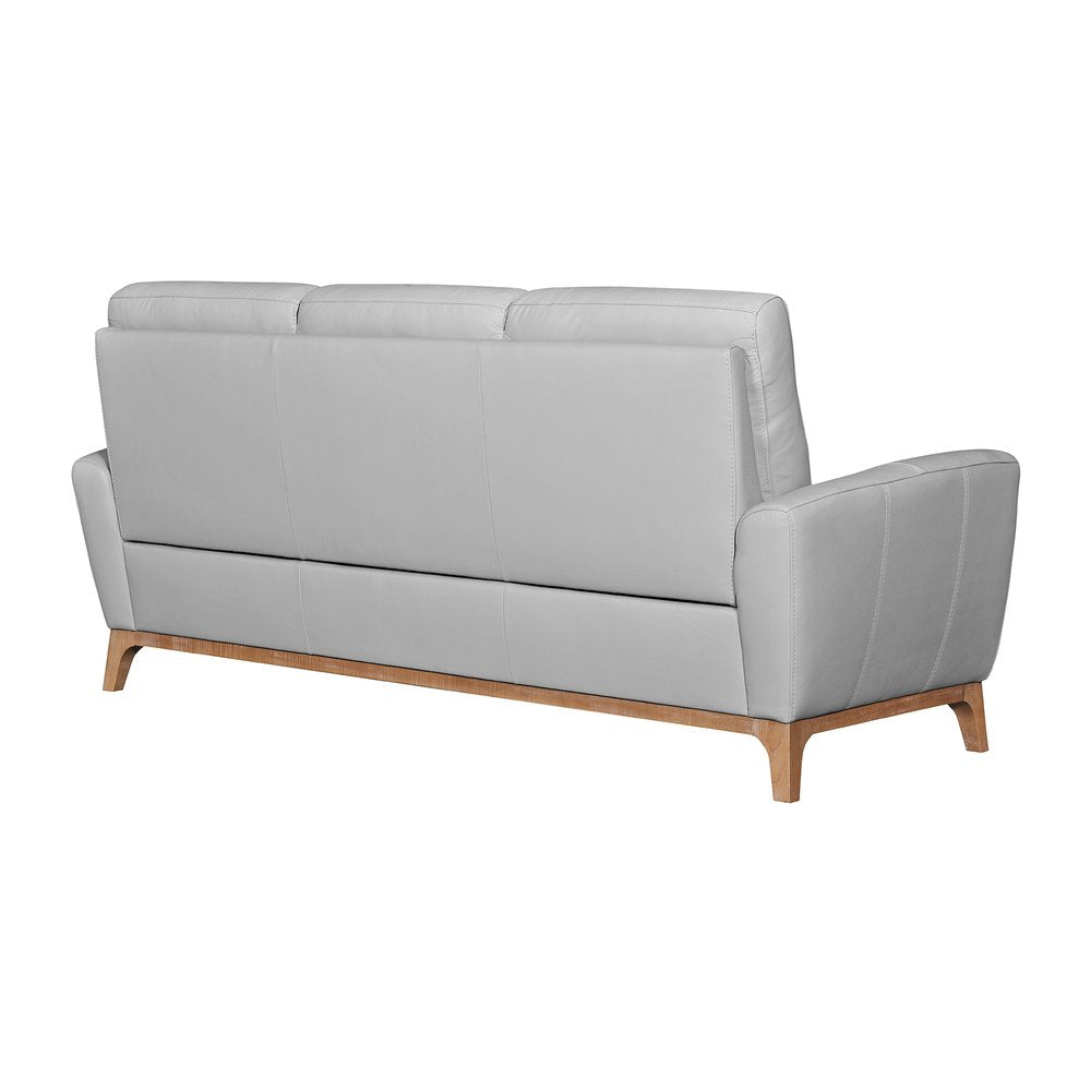 Gray Leather Sofa with Brown Legs - 83-inch