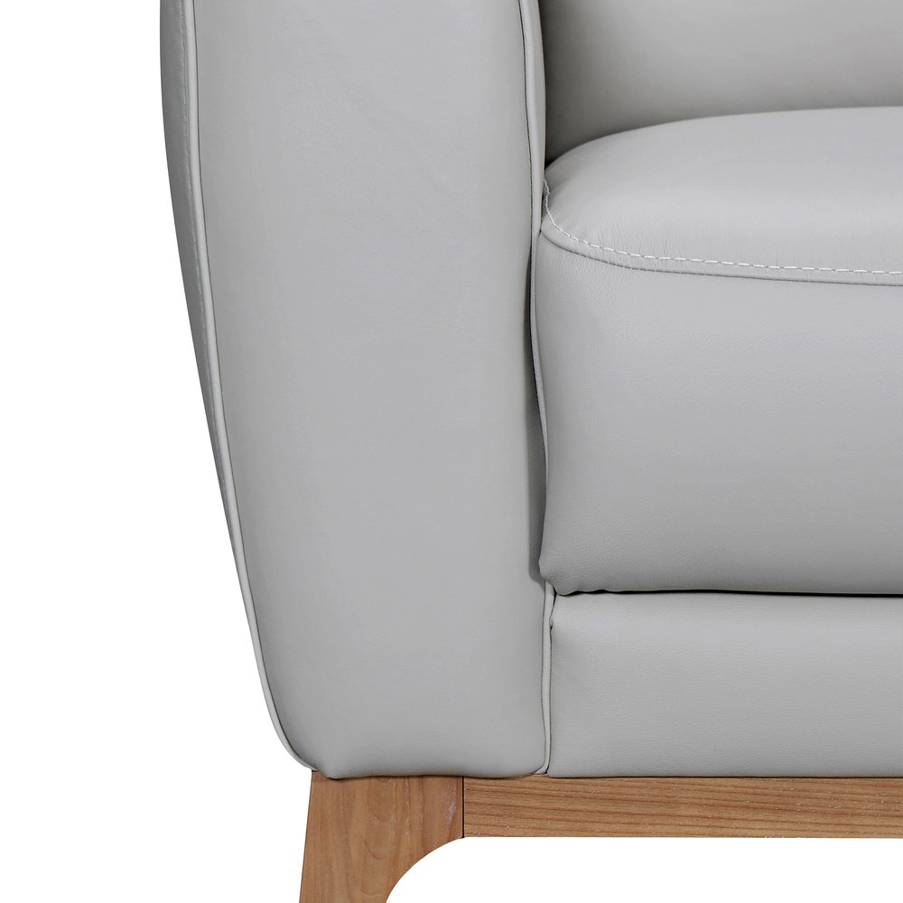 Gray Leather Sofa with Brown Legs - 83-inch