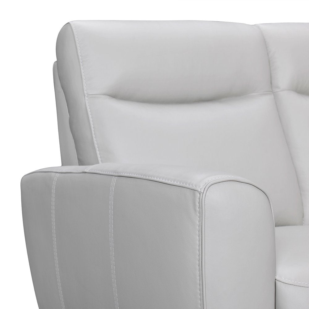 Gray Leather Sofa with Brown Legs - 83-inch