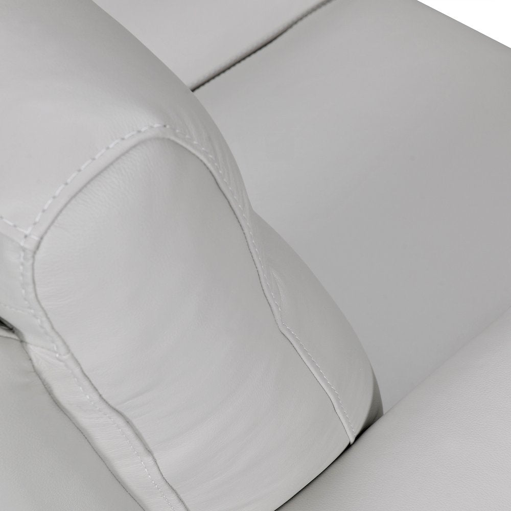 Gray Leather Sofa with Brown Legs - 83-inch