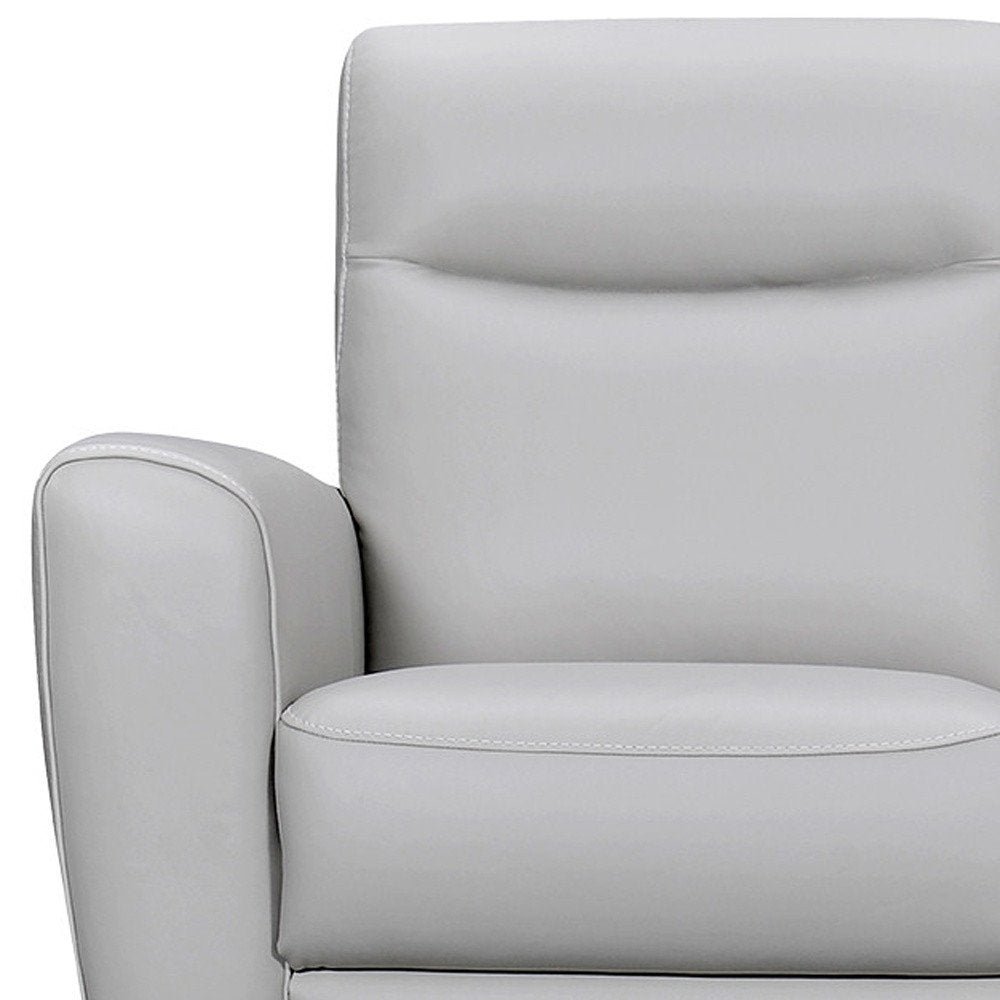 Gray Leather Sofa with Brown Legs - 83-inch