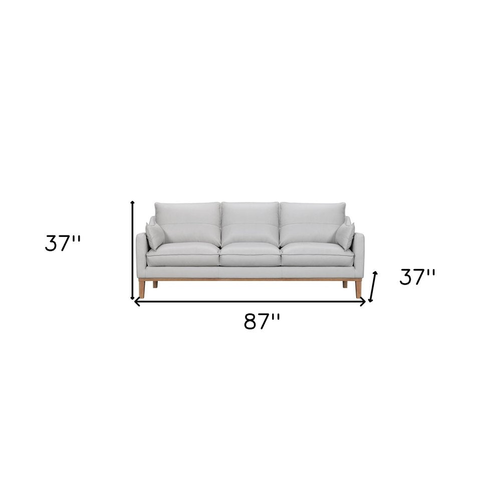 Gray Leather Sofa and Toss Pillows with Brown Legs - 87-inch