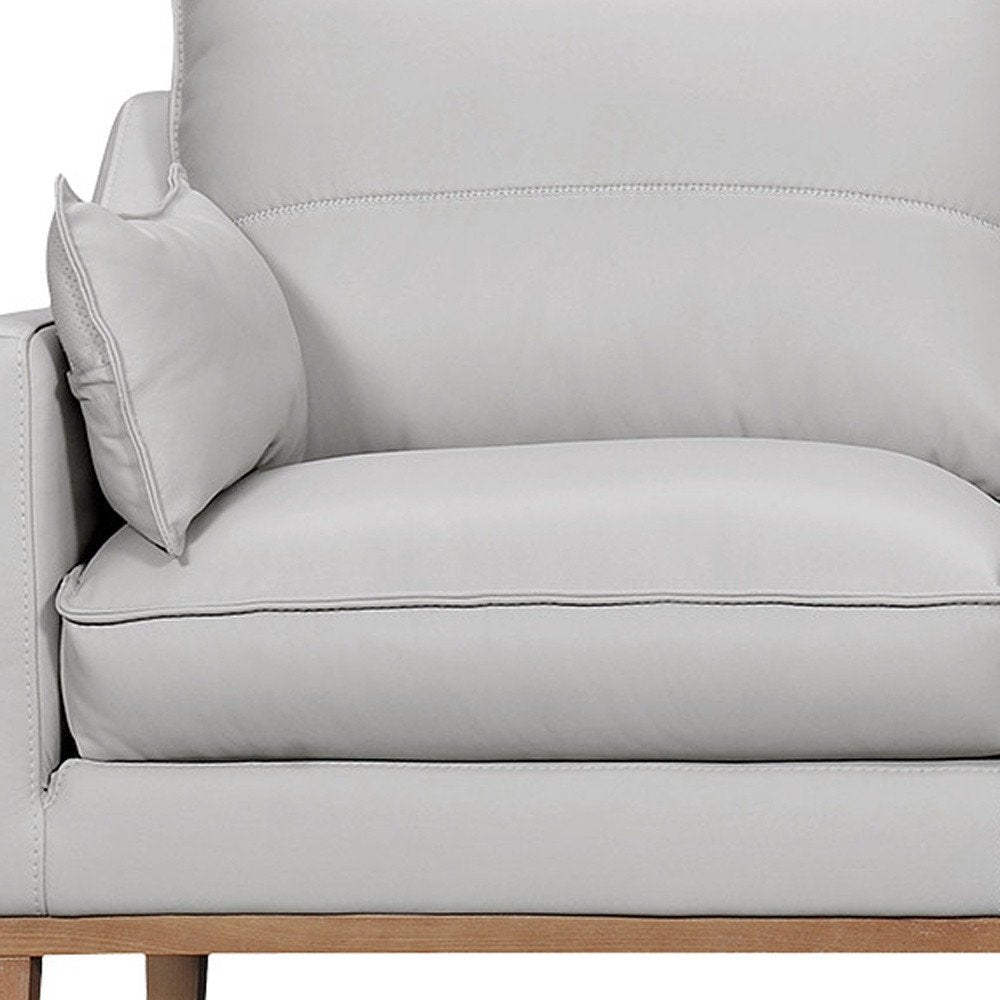 Gray Leather Sofa and Toss Pillows with Brown Legs - 87-inch