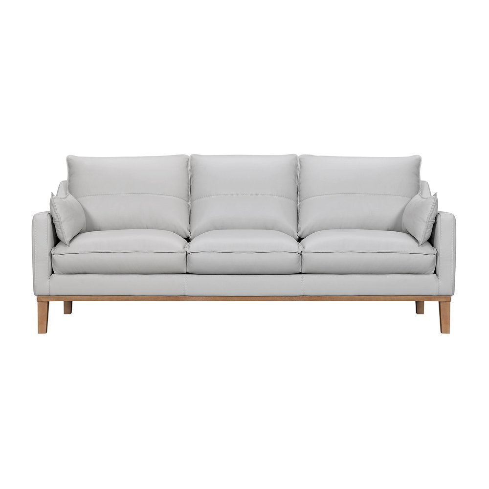 Gray Leather Sofa and Toss Pillows with Brown Legs - 87-inch