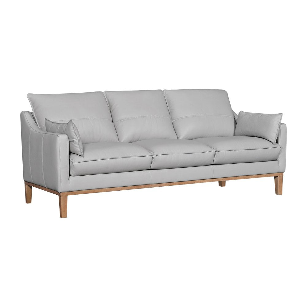 Gray Leather Sofa and Toss Pillows with Brown Legs - 87-inch