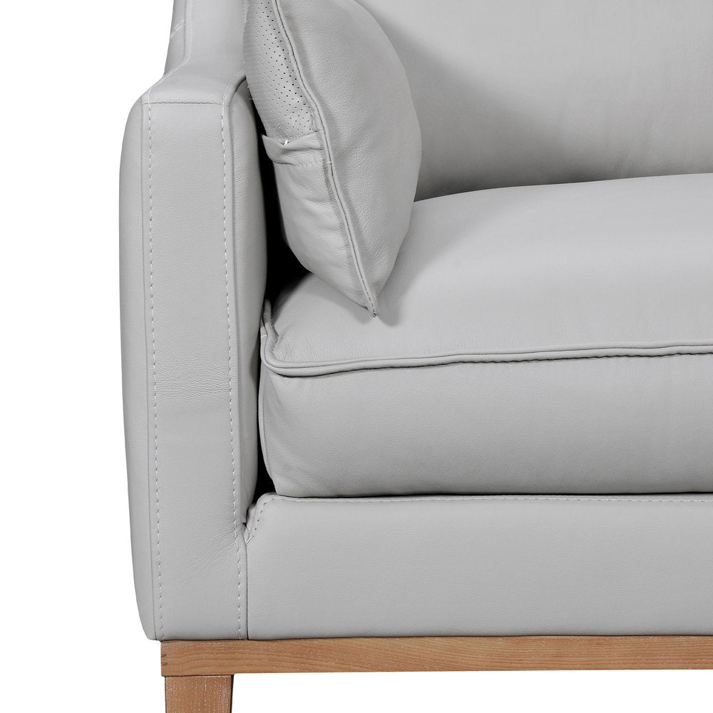 Gray Leather Sofa and Toss Pillows with Brown Legs - 87-inch