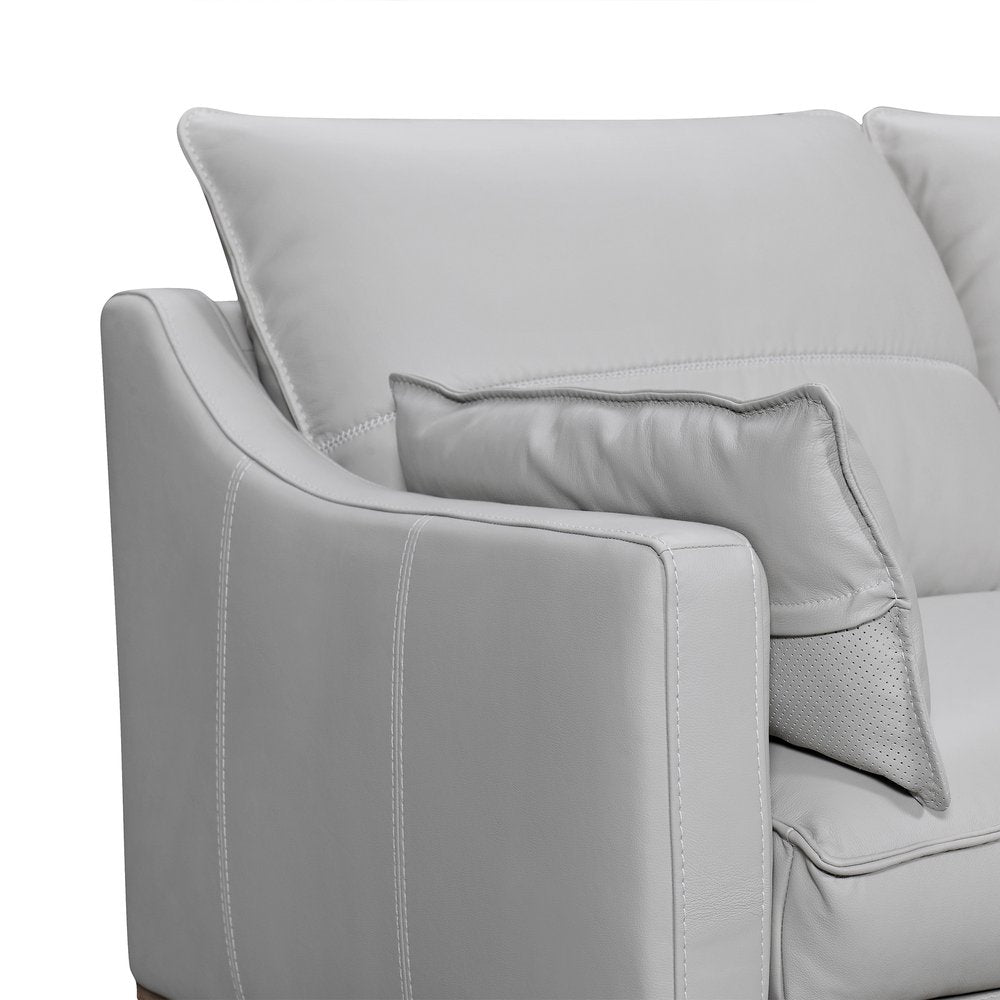 Gray Leather Sofa and Toss Pillows with Brown Legs - 87-inch
