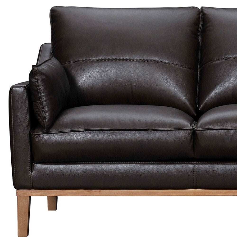 Dark Brown Leather Sofa and Toss Pillows with Brown Legs - 87-inch