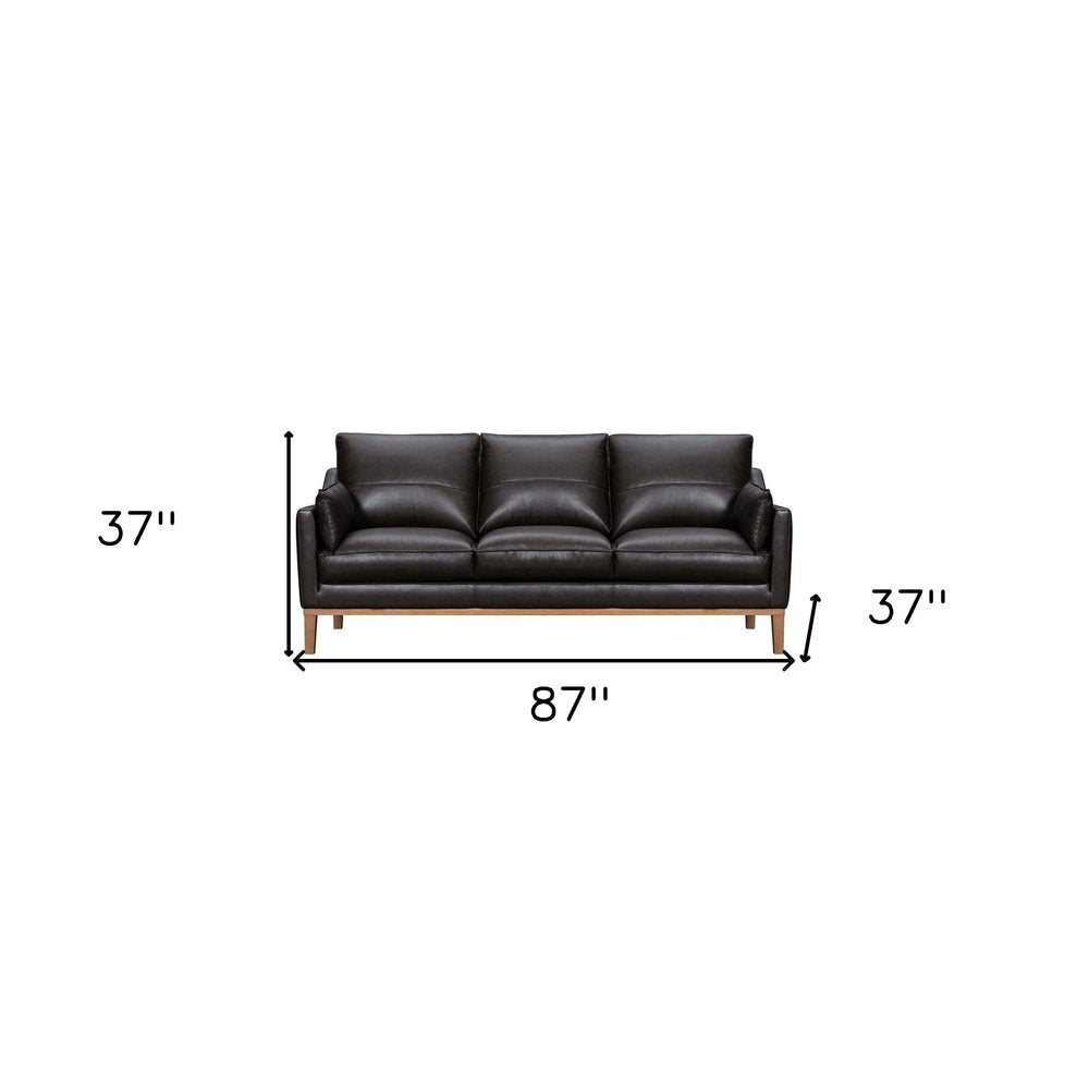 Dark Brown Leather Sofa and Toss Pillows with Brown Legs - 87-inch