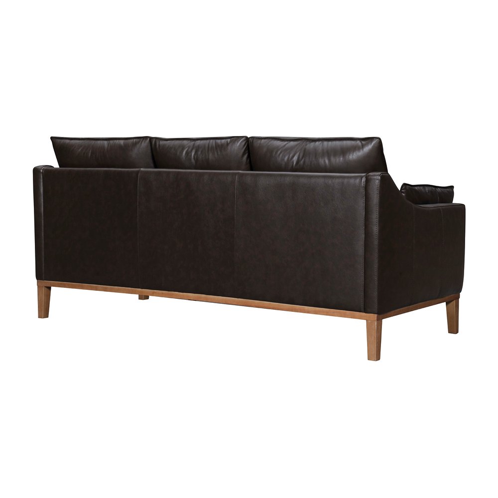 Dark Brown Leather Sofa and Toss Pillows with Brown Legs - 87-inch