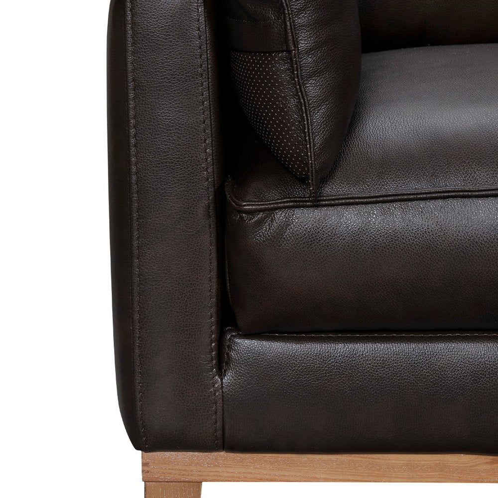 Dark Brown Leather Sofa and Toss Pillows with Brown Legs - 87-inch
