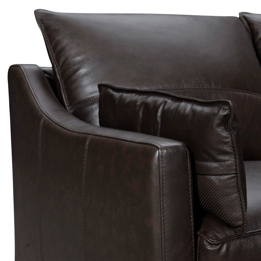 Dark Brown Leather Sofa and Toss Pillows with Brown Legs - 87-inch
