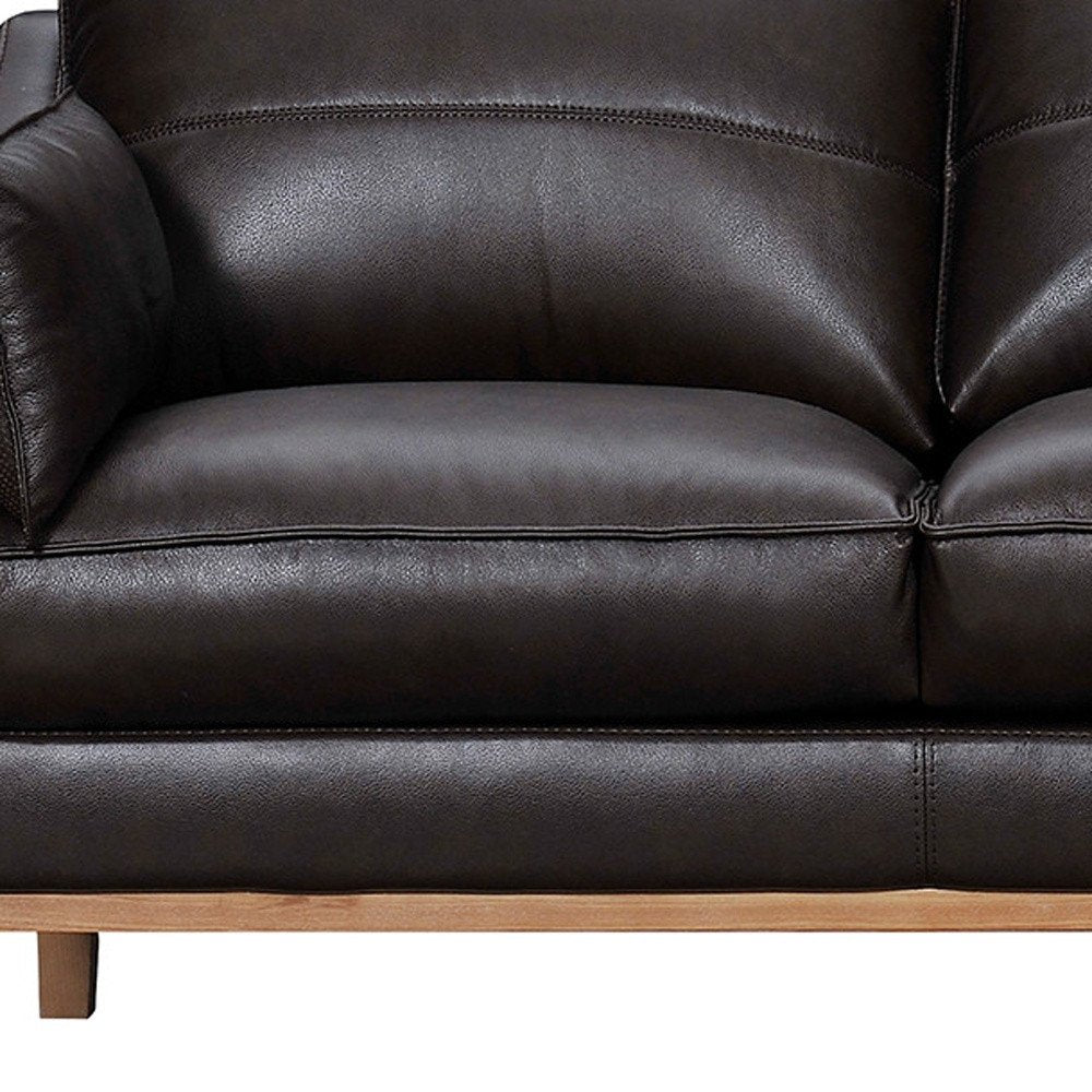 Dark Brown Leather Sofa and Toss Pillows with Brown Legs - 87-inch