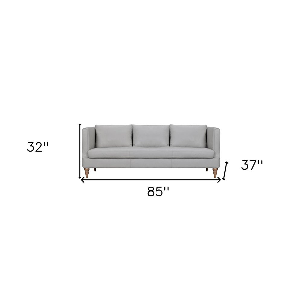 Gray Leather Sofa with Brown Legs - 85-inch