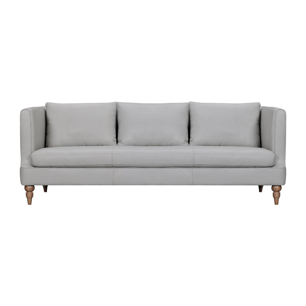 Gray Leather Sofa with Brown Legs - 85-inch