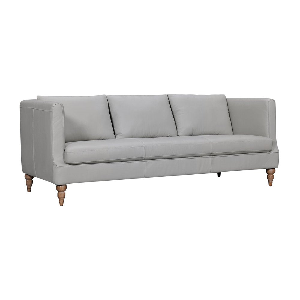 Gray Leather Sofa with Brown Legs - 85-inch