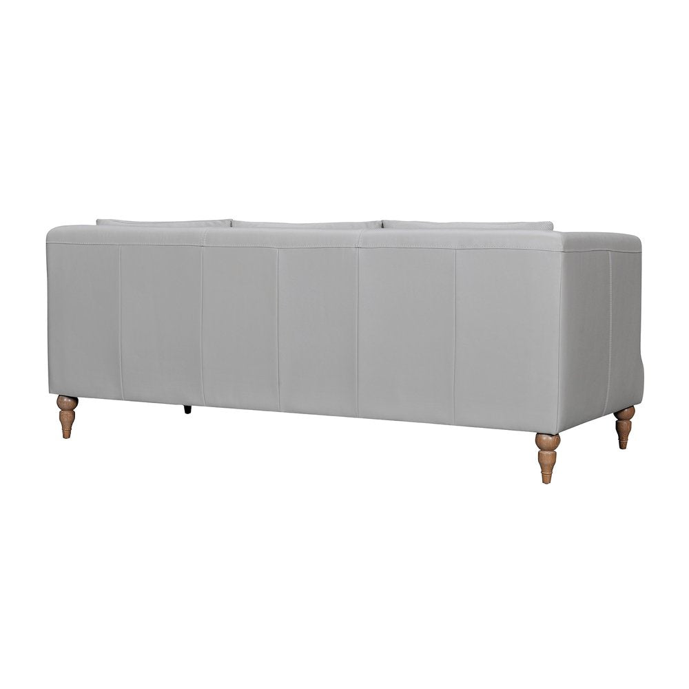 Gray Leather Sofa with Brown Legs - 85-inch
