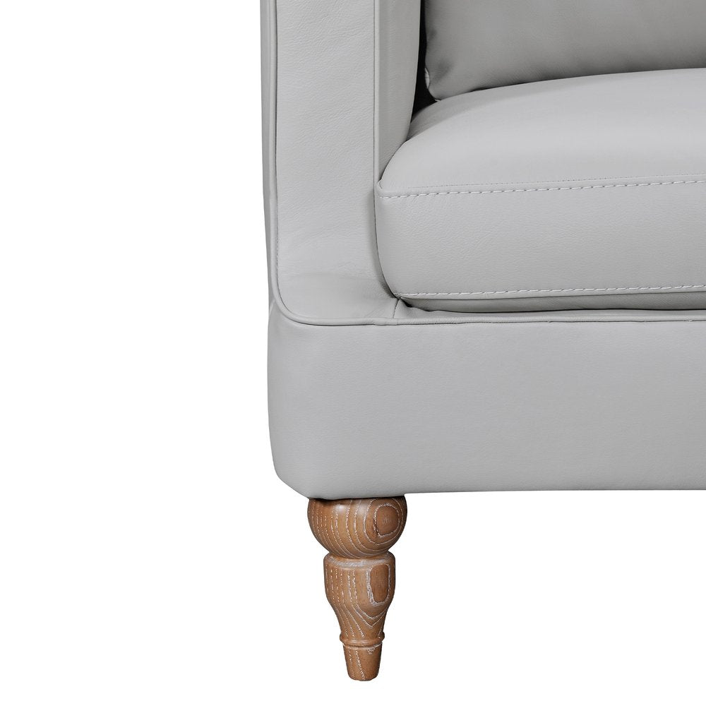 Gray Leather Sofa with Brown Legs - 85-inch