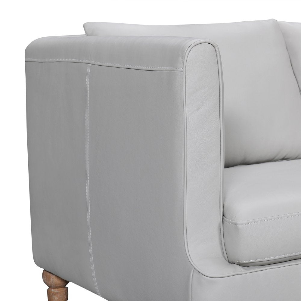 Gray Leather Sofa with Brown Legs - 85-inch
