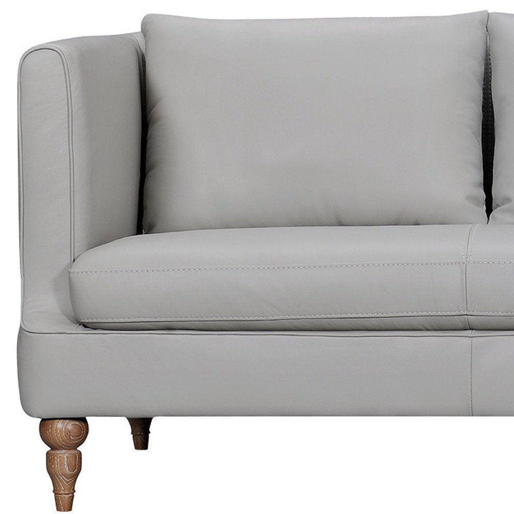 Gray Leather Sofa with Brown Legs - 85-inch