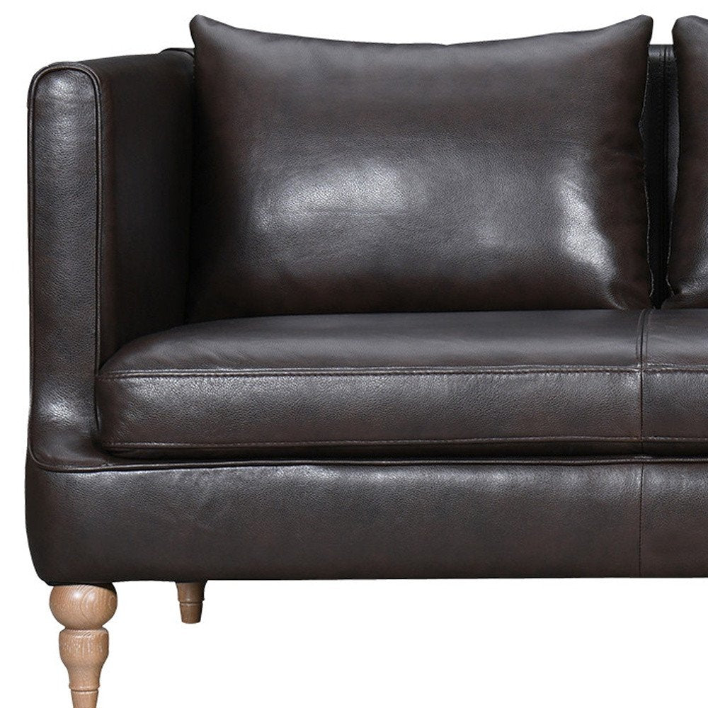 Dark Brown Leather Sofa with Brown Legs - 85-inch