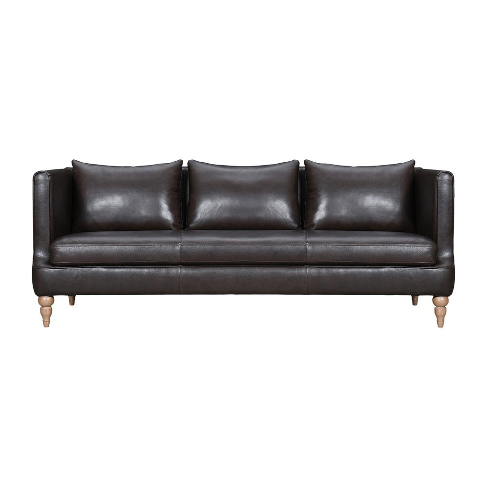 Dark Brown Leather Sofa with Brown Legs - 85-inch