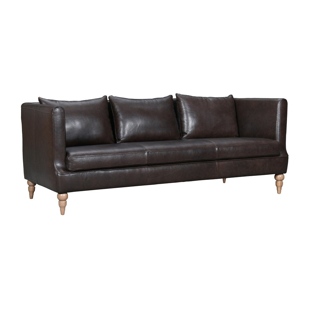 Dark Brown Leather Sofa with Brown Legs - 85-inch