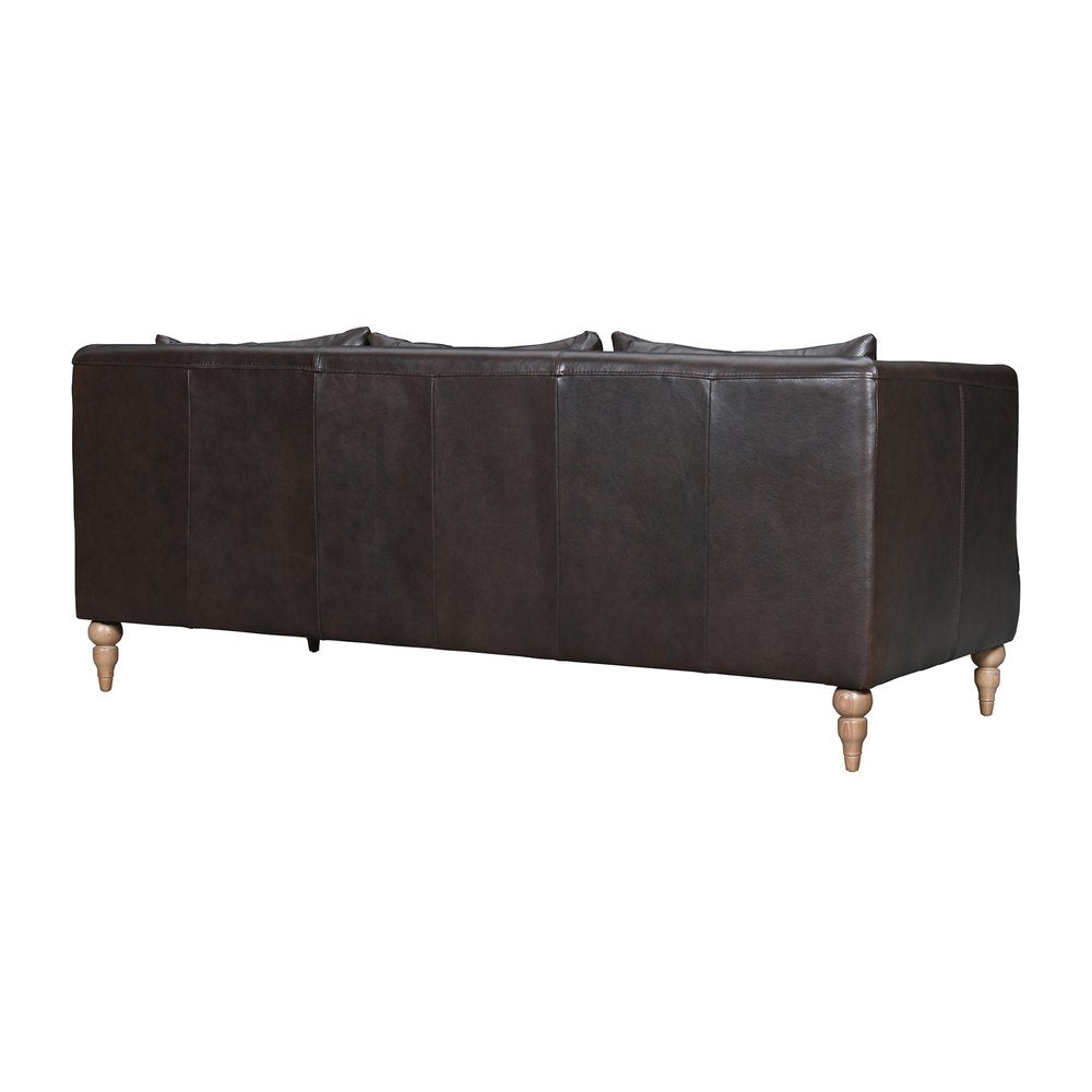 Dark Brown Leather Sofa with Brown Legs - 85-inch
