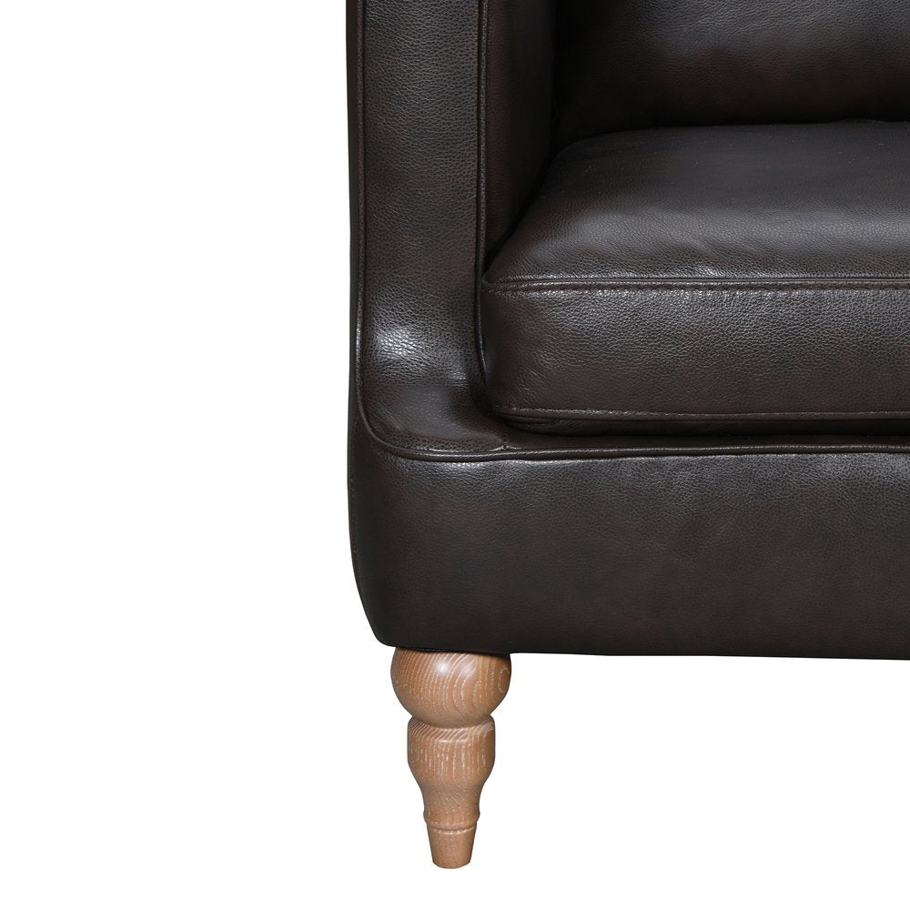 Dark Brown Leather Sofa with Brown Legs - 85-inch
